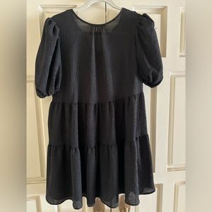 Kit & Sky Puff-Sleeve Ruffle-Hem Babydoll Dress Black Size Medium